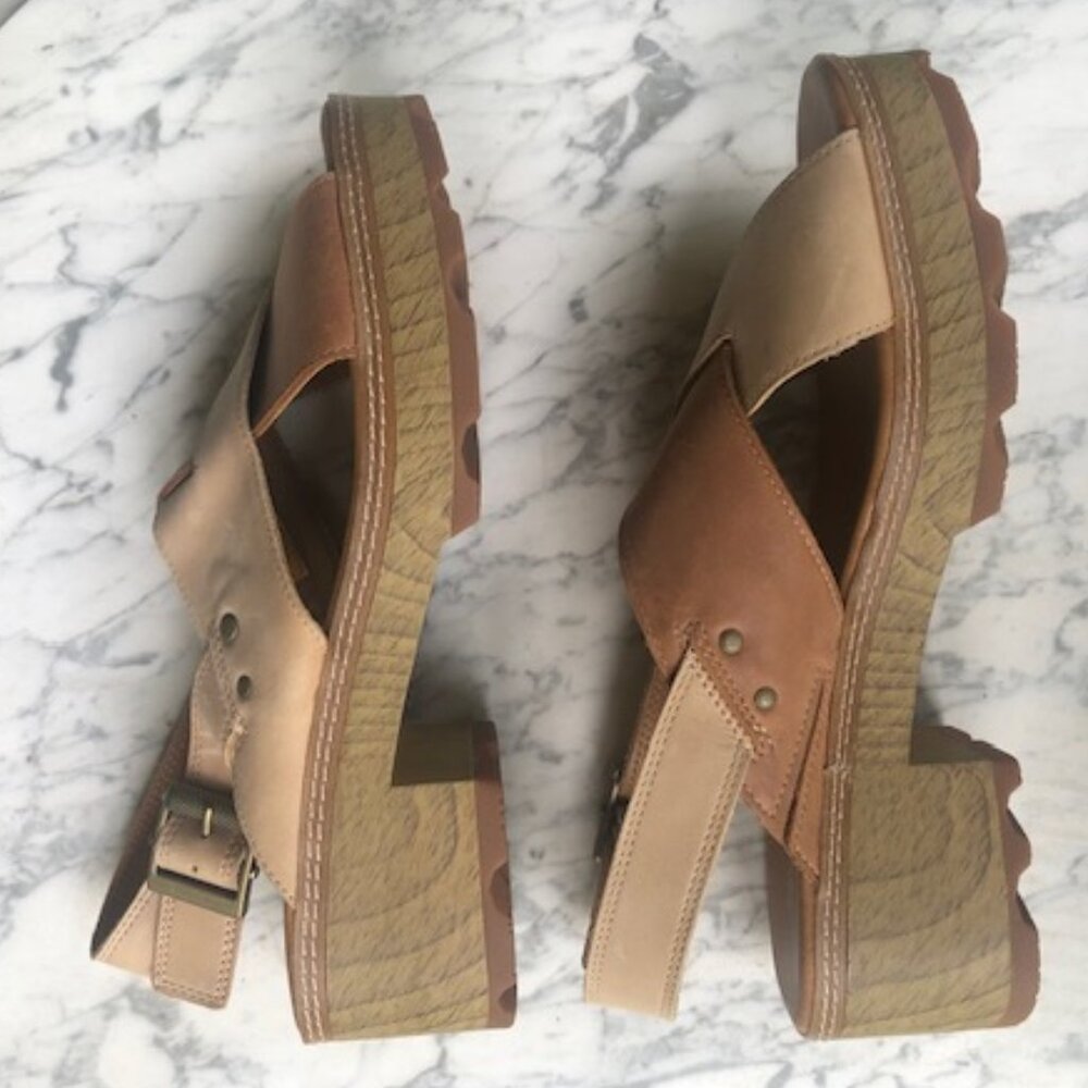 CAT Caterpillar LIA Women's Leather Heeled Sandal Shoe Tan/Beige/Brown Size 11 - Picture 3 of 16